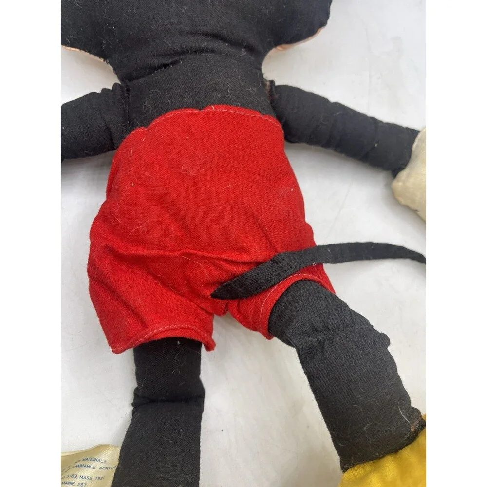 Rare Vintage 60s Mickey Mouse Disney Rag Doll Plush Walt Disney Productions 16”